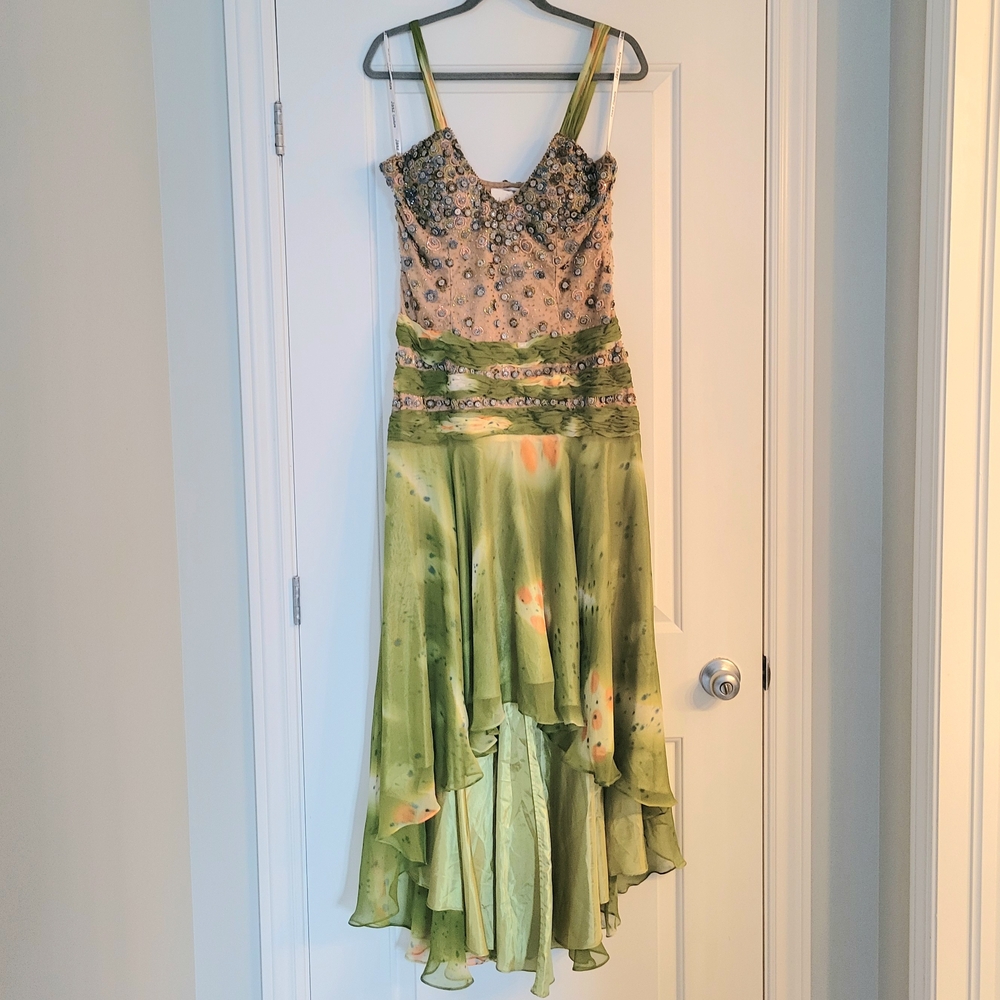 Jasz Couture Jasmine Green Silk High Low Gown Size 16